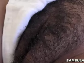 Beautiful hairy black cunt filled up with hot cream