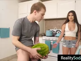 step Brother fucks stepsister instead of watermelon