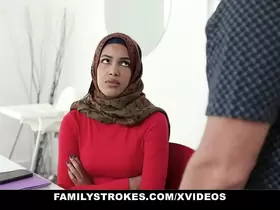 FamilyStrokes - Stepsister (Maya Farrell) Learns To Suck My Cock In Her Hijab
