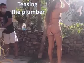 Teasing the plumber - slut wife and husband cuckold real amateurs