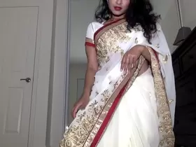 Desi Dhabi in Saree getting Naked and Plays with Hairy Pussy