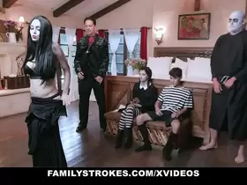 FamilyStrokes - Costumed Teen (Kate Bloom) And Milf (Audrey Noir) Get Fucked Hard And Rough For Halloween